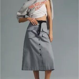 *ONLY WORN ONCE* Anthropologie x Mare Mare Gray Button-Front Utility Midi Skirt